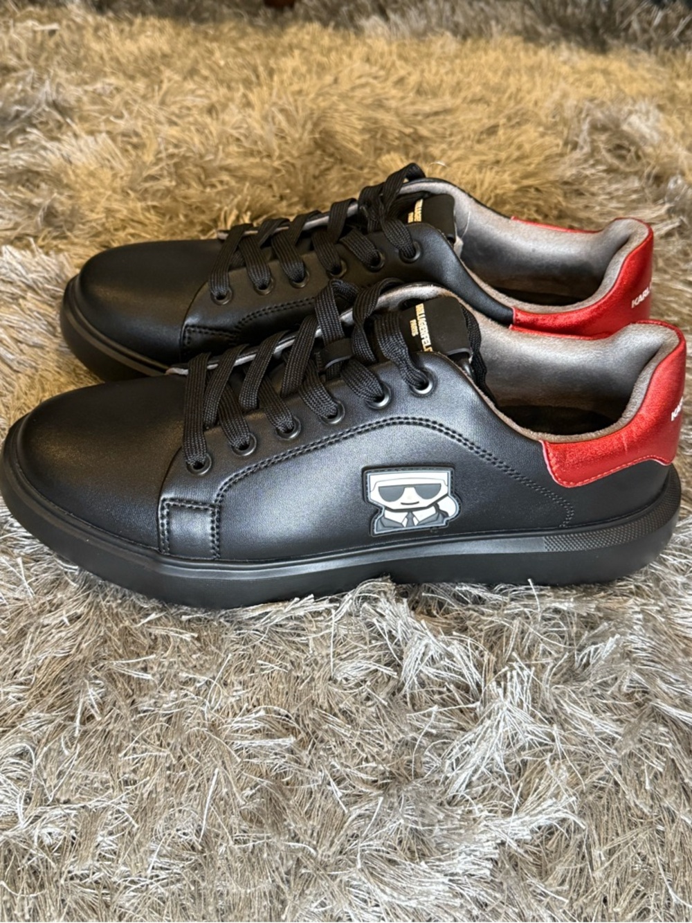 Karl Lagerfeld Black Sneakers with Red Heel Patch Men’s 8.5